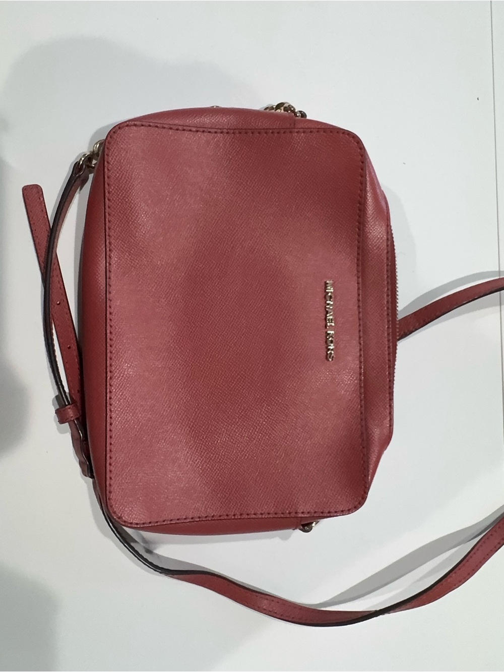 Michael Kors Rose Red Saffiano Crossbody Camera Bag